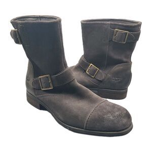 UGG Boots Lancing Brown Suede Cap Toe Moto Pull On Ankle Boot 1005714 Sz 10/ 43